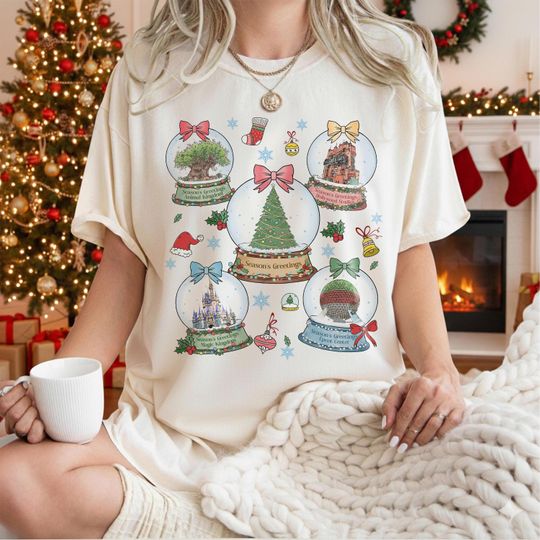 Discover Retro Coquette Bow Walt Disney World Christmas Shirt, Epcot World Tour Tee, Magic Kingdom, Hollywood Studios, Family Xmas Matching Trip Gift