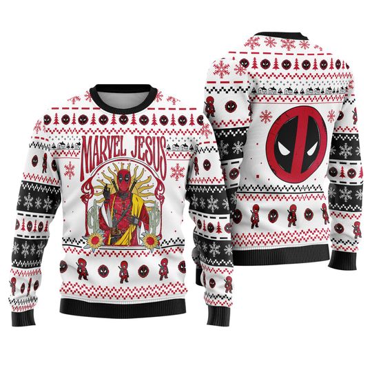 Discover Jesus Deadpool Ugly Christmas Sweater, Superhero Xmas Ugly Sweater
