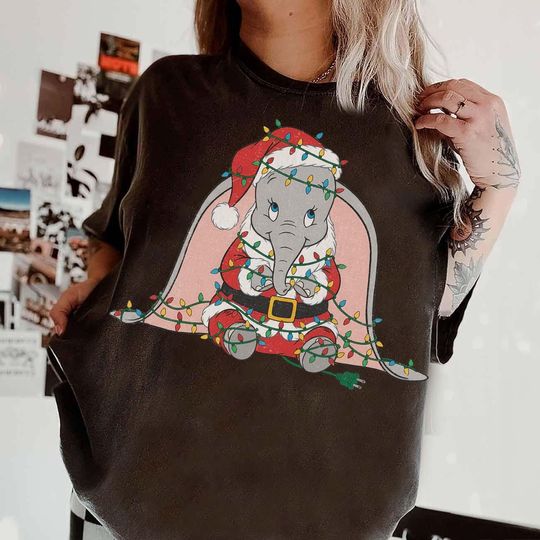 Discover Vintage Disney Dumbo Christmas Lights Shirt, Dumbo The Flying Elephant Magic Kingdom Christmas Shirt, Disney Christmas Family Matching Shirt