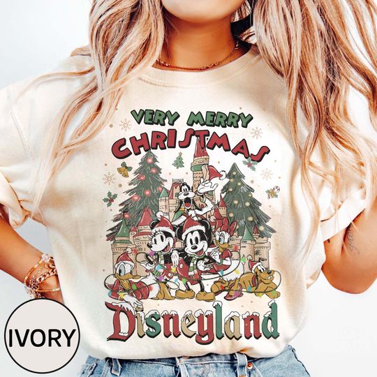 Discover Retro Disneyland Very Merry Christmas Comfort Colors Shirt, Mickey and Friends Christmas Tee, Disney Family Xmas 2025 Shirt, Magical Holiday