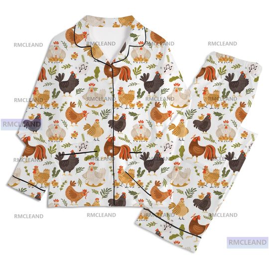 Chicken Unisex Long Sleeve Pajama Set for Adults