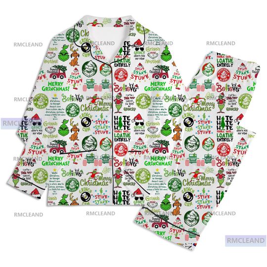 Discover Funny Character Christmas Unisex Adult Pajama Set with Long Sleeve Silk Sleepwear