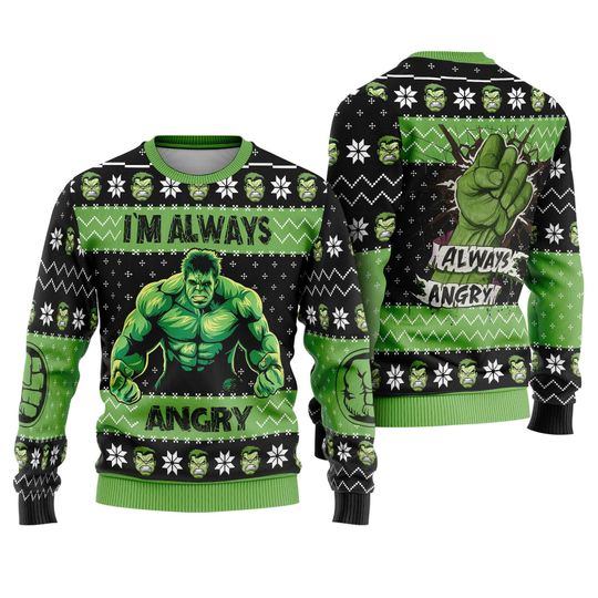 I Am Always Angry Hulk Smash Ugly Sweater, Funny Superhero Xmas 2025