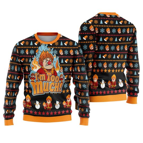 Discover I'm Too Much Heat Miser The Year Without A Santa Claus Ugly Christmas Sweater, Heat Miser Ugly Sweater, Miser Brothers, Xmas 2025 Gifts