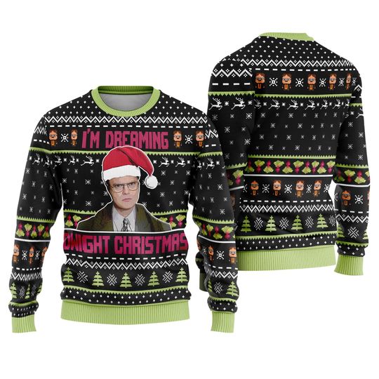 Discover I Am Dreaming Of A Dwight Christmas Ugly Sweater, Funny The Office Movie Ugly Christmas Gift, Christmas Jumper Party 2025 Ugly Sweatshirt