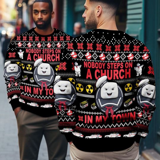 Discover In My Town Ghost Busters Ugly Christmas Sweater, Ghostbusters Ugly Christmas Sweater,Slimer Stay Puft Marshmallow Ugly Xmas,Party Gifts 2025