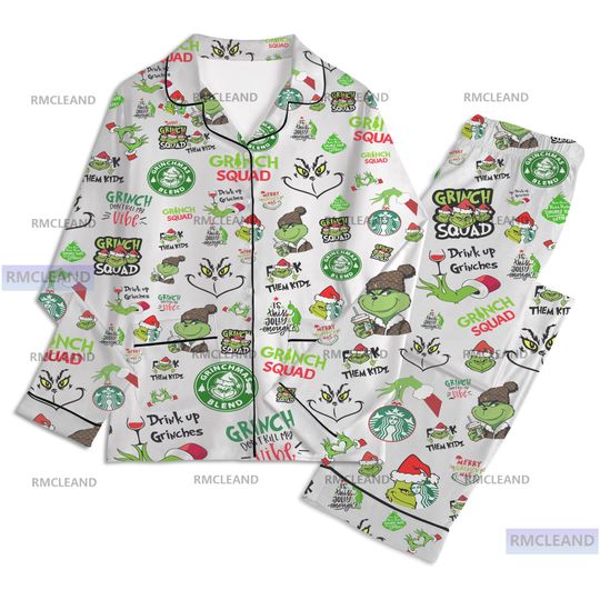 Discover Funny Character Christmas Adult Pajama Set, Long Sleeve Silk Sleepwear for Men and Women