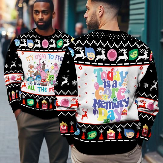 Discover It's Okay To Feel All The Feels Inside Out Ugly Sweater, Inside Out Ugly Christmas Sweater, Inside Out Emotions Movie Christmas 2025 Sweater
