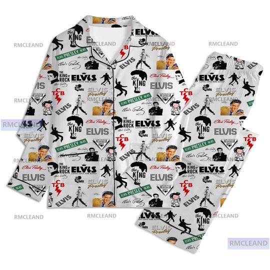 Discover Elvis Presley Unisex Long Sleeve Pajama Set, King of Rock n Roll, Silk Sleepwear