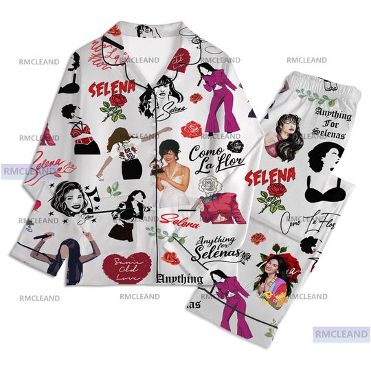 Selena Quintanilla Unisex Long Sleeve Pajama Set, Silk Sleepwear for Adults