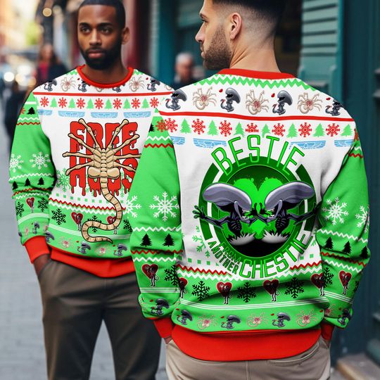 Discover Alien Facehugger Chestbursters, Free Hug Bestie Ugly Christmas, Alien 1979 Horror Movie Series Ugly Sweater,Christmas Party, Xmas Gifts 2025