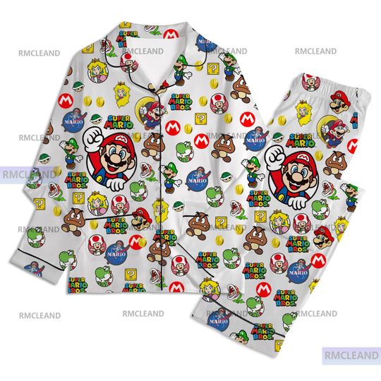 Discover Super Mario Unisex Long Sleeve Adult Pajama Set, Silk Sleepwear