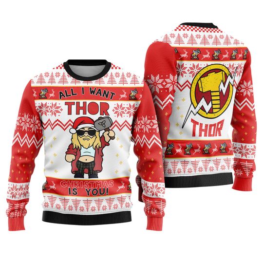 All I Want Thor Christmas Is You Ugly Sweater, Thor Christmas Ugly Sweater