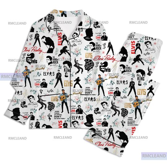 Discover Elvis Presley Unisex Long Sleeve Pajama Set, King of Rock n Roll, Silk Nightwear for Adults