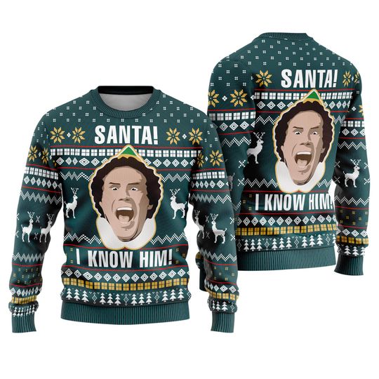 Santa I Know Him Elf Ugly Christmas Sweater, Buddy The Elf Ugly Sweater