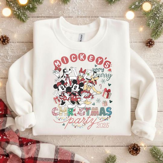 Discover Mickeys Very Merry Christmas Party 2025 Sweatshirt, Disney Christmas Sweatshirt, Mickey Sweatshirt, Funny Cartoon Sweater