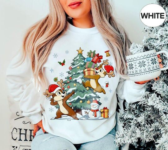 Discover Vintage Chip and Dale Christmas Sweatshirt, Disney Double Trouble Shirt, Disneyland Trip Tee, Family Matching Holiday Shirt 2025