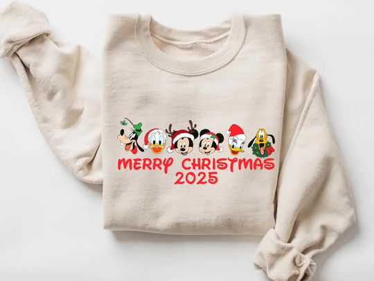 Discover Merry Christmas 2025 Sweatshirt, Disney Christmas Sweatshirt,Mickey & Friends Merry Christmas Sweatshirt,Christmas Disneyland Holiday Sweatshirt