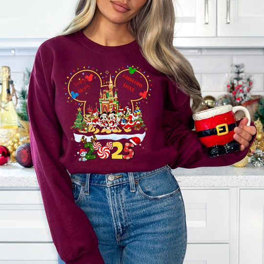 Discover Personalized Coquette Mickey's Very Merry Christmas Party 2025 Sweatshirt, Disneyland Vacation Family Gifts