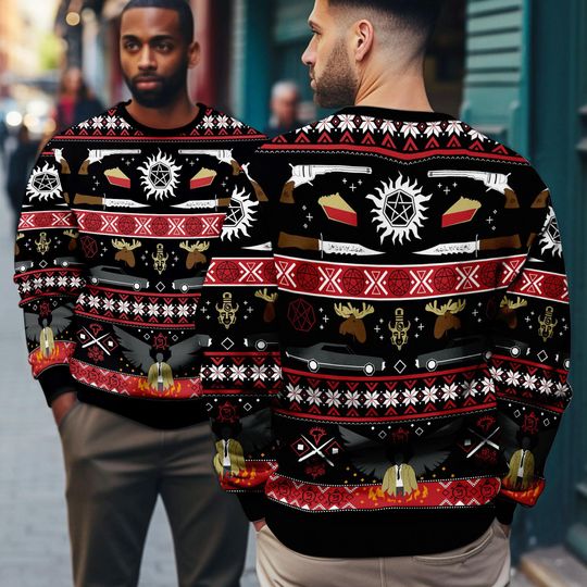 Discover Supernatural Sam And Dean Winchesters Ugly Christmas Winchesters Ugly Sweater, Supernatural Symbol Ugly Xmas, Christmas Party 2025 Gifts