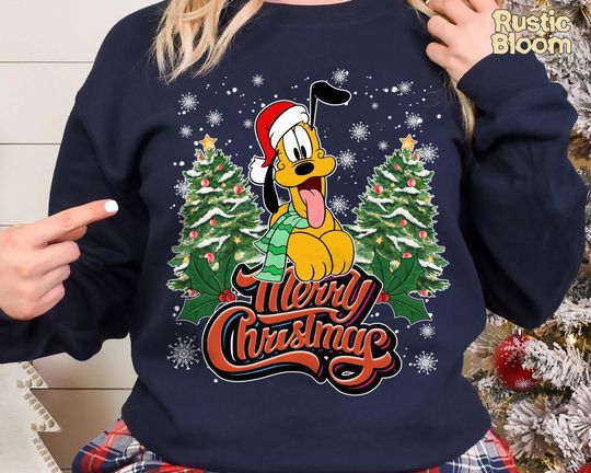 Discover Pluto Merry Christmas Sweatshirt, Retro Disney 2025 Xmas Tee, Vintage Disney Holiday Top, 2025 Family Matching Xmas Gift