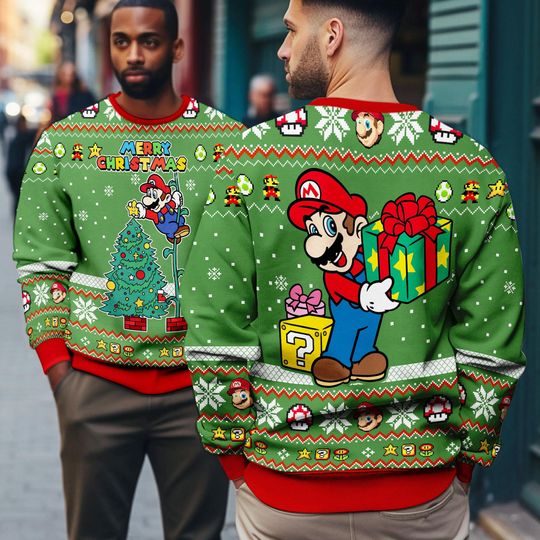 Discover Super Mario Bros Ugly Christmas Sweater, Nintendo Mario Luigi Peach Bowser Toad Yoshi Xmas Sweater, Christmas Gifts,Super Mario Ugly Sweater