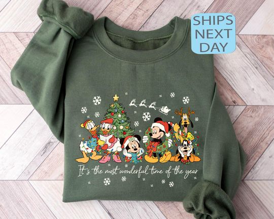 Discover Vintage It's The Most Wonderful Time of The Year Disney Christmas Sweatshirt, Cartoon Mickey Friends Christmas Party 2025, Disneyland Sweatshirt