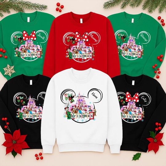 Discover Matching Family Disney Christmas Sweatshirt, Personalized Merry Christmas Sweatshirt, Custom Disney Christmas Sweatshirt, Disney Sweatshirt