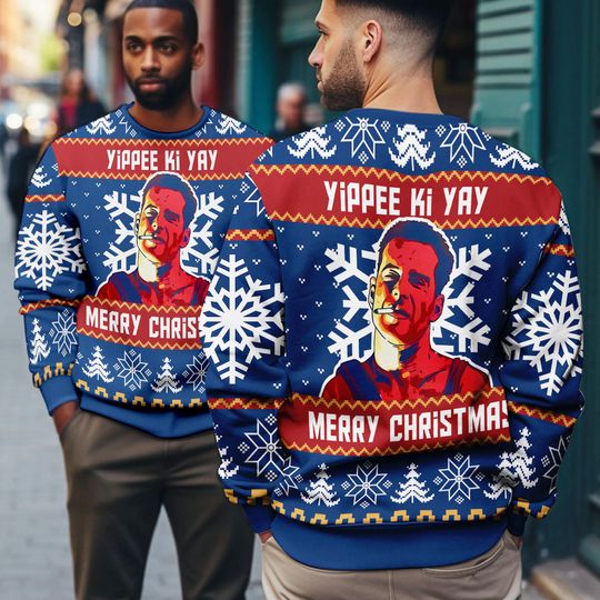 Discover Yippe Ki-Yay Die Hard Ugly Christmas Sweater, McClane Winter Die Hard Ugly Sweater, Xmas 2025 Gifts, Die Hard Ugly Christmas Movie Sweater