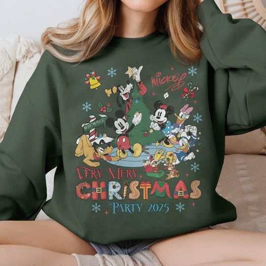 Discover Vintage Mickey Christmas 2025 Sweatshirt, Disney Family Xmas Party Tee, Cute Holiday Gift Shirt, Very Merry Christmas Top, Funny Cartoon Tee