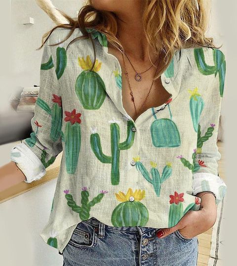 Discover Cactus Blouse  Shirt, Mexico Cactus Shirt Women, Plant Lover Shirt, Succulent Blouse Women Shirt, Gift For Her