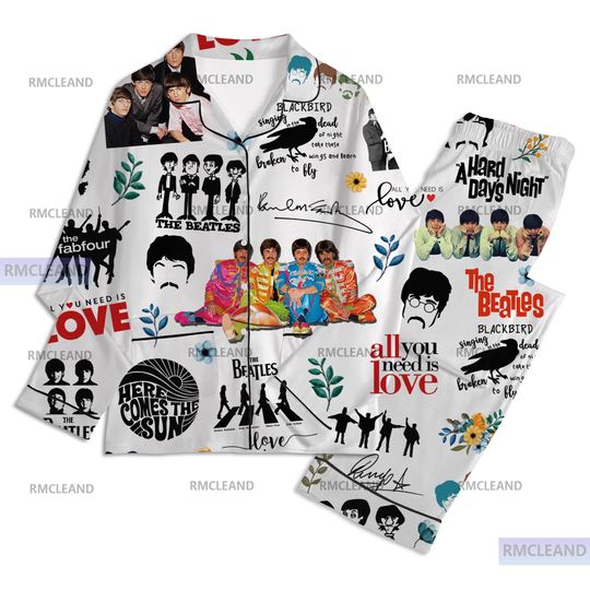 Discover The Beatles Unisex Long Sleeve Pajama Set, Silk Sleepwear for Adults