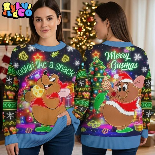 Discover Lookin Like A Snack Gus, Merry Gusmas Ugly Christmas, Cinde Gus Gus Ugly Sweater Xmas, Disneyland Christmas Party 2025 Sweatshirt