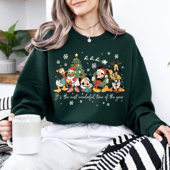 Discover Vintage It's The Most Wonderful Time of The Year Disney Christmas Sweatshirt, Cartoon Mickey Friends Christmas Party 2025, Mickey & Friends