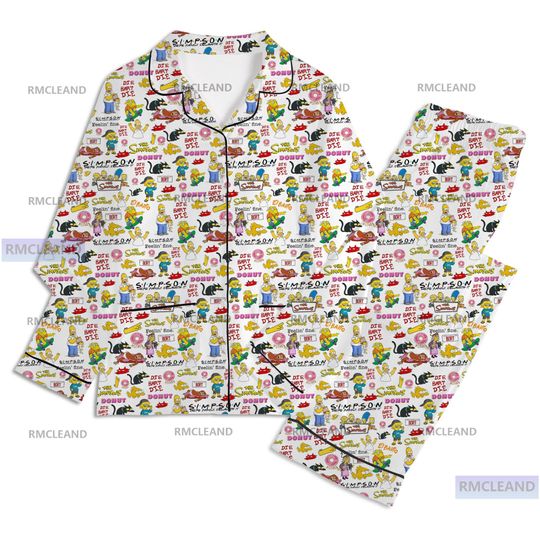 The Simpsons Unisex Long Sleeve Pajama Set, Silk Sleepwear for Adults