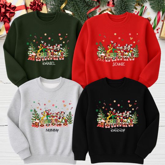 Discover Personalized Disney Christmas Sweatshirt, Custom Merry Christmas Sweatshirt, Disney Family Matching Christmas Sweatshirt, Disney Sweatshirt