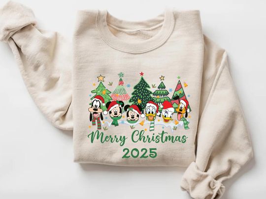 Discover Merry Christmas 2025 Sweatshirt, Disney Christmas Sweatshirt,Mickey & Friends Merry Christmas Sweatshirt,Christmas Disneyland Holiday Sweatshirt
