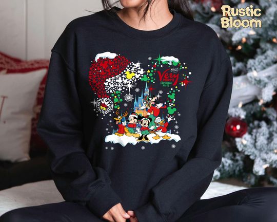 Discover Mickey & Friends Very Merry Christmas Sweatshirt, Retro Disney 2025 Xmas Tee, Vintage Disney Holiday Top, 2025 Family Matching Xmas Gift