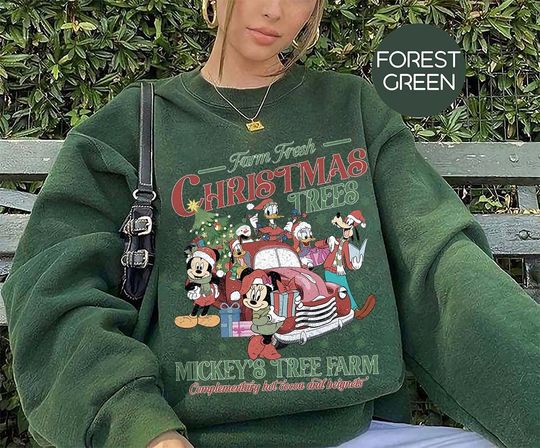 Discover Retro Disney Farm Fresh Mickey's Tree Farm Sweatshirt, Mickey And Friends Christmas, Matching Christmas Family Shirt, Disney Christmas Shirt