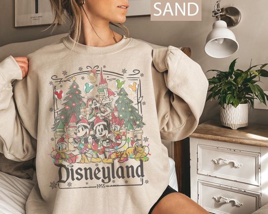 Discover Vintage Disneyland 1955 Christmas Sweatshirt, Mickey and Friends Christmas Shirt, Disney Family Christmas Tees, Disney Christmas Party 2025