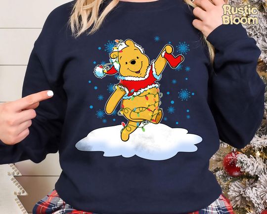 Discover Pooh Christmas Lights Sweatshirt, Retro Disney 2025 Xmas Tee, Vintage Disney Holiday Top, 2025 Family Matching Xmas Gift