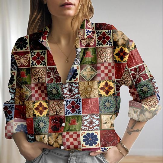 Boho Fall Floral Blouse Shirt, Retro Fall Women Shirt, Autumn Vibes Shirt, Botanical Floral Shirt For Her