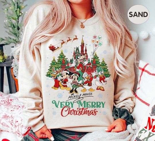 Discover Vintage Disney Christmas Sweatshirt, Mickey's Very Merry Christmas Party Shirt, Mickey And Friends Christmas Shirt, Disney Family Xmas Shirt