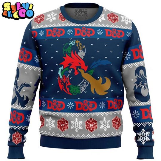 Dungeons and Dragons D20 Ugly Christmas Sweater, Fantasy RPG Gamer Pullover