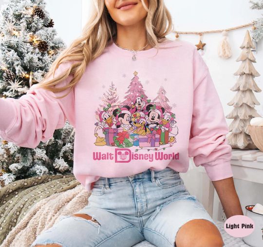 Discover Pink Walt Disney World Christmas Sweatshirt, Mickey and Friends Christmas Shirt, Disney Family Christmas 2025 Tee, Disneyland Christmas Tee