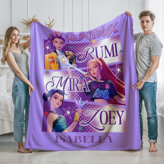 Discover Custom Name K-Pop Demon Hunters Blanket,Cute Anime-Inspired Cozy Throw for Fans, Personalized Huntrix Design, Fun Gift for K-Pop Lovers
