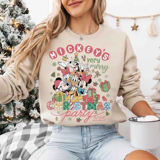 Discover Retro Mickeys Very Merry Christmas Party 2025 Sweatshirt, Disney Family Christmas Shirt, Holiday Matching Tee, Mickey Minnie Xmas Gift Top