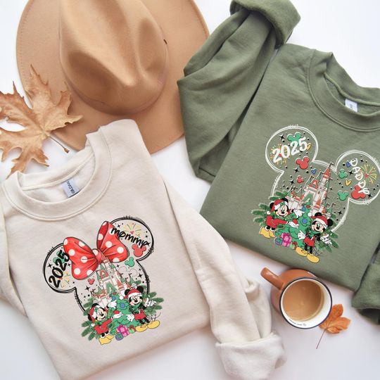 Discover Custom Disney Family Christmas Sweatshirt & Hoodie, Matching Christmas Tees, Personalized Disney Character Christmas Shirt, 2025 Mickeys