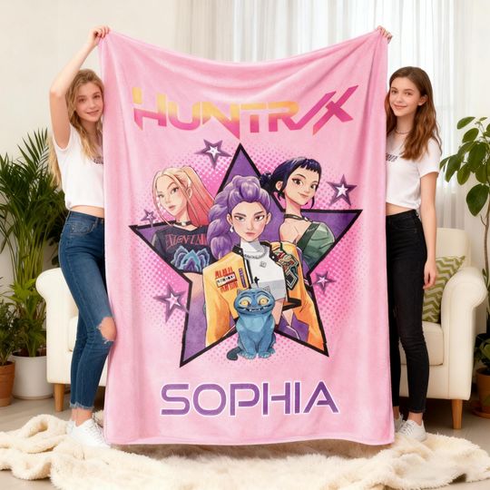 Custom Demon Hunters Blanket, Personalized K-pop Fun Gift, Korean Pop Music Idol Inspired Blanket,Anime Girls Throw Blanket,Christmas Gift