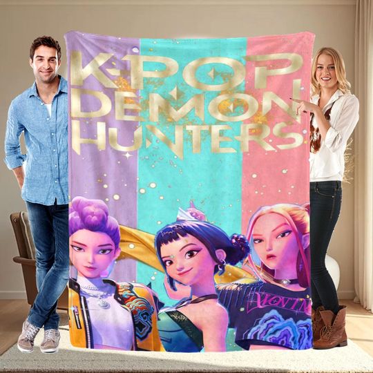 Discover Personalized Kpop Demon Hunter Throw,Huntrix Photo Blanket,Kpop Fun Gift, Kpop Demon Hunter Blanket, flannel Blanket, kpop demon throw gifts